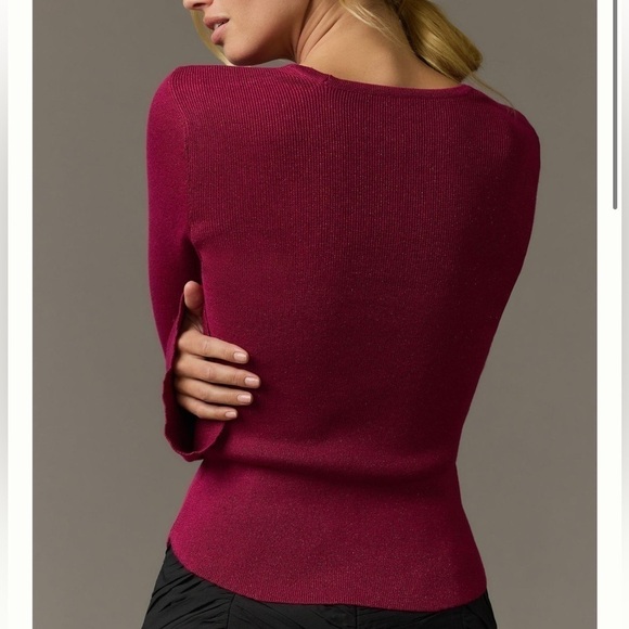 Maeve Anthropologie Square-Neck Bell-Sleeve Sweater in Pink Shimmer Size XL NWT - Picture 5 of 11